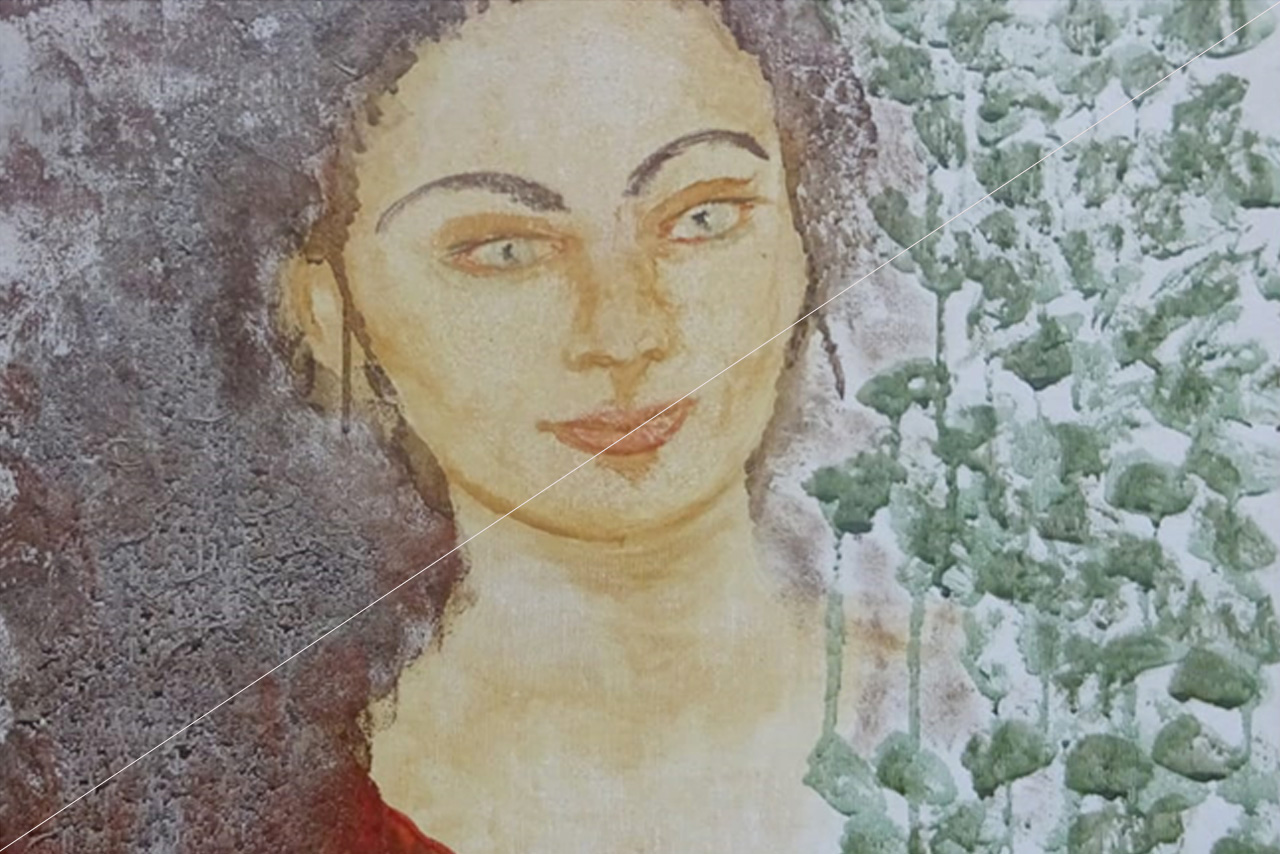 Clémence C.: Žena s hnědými vlasy - tempera na plátně